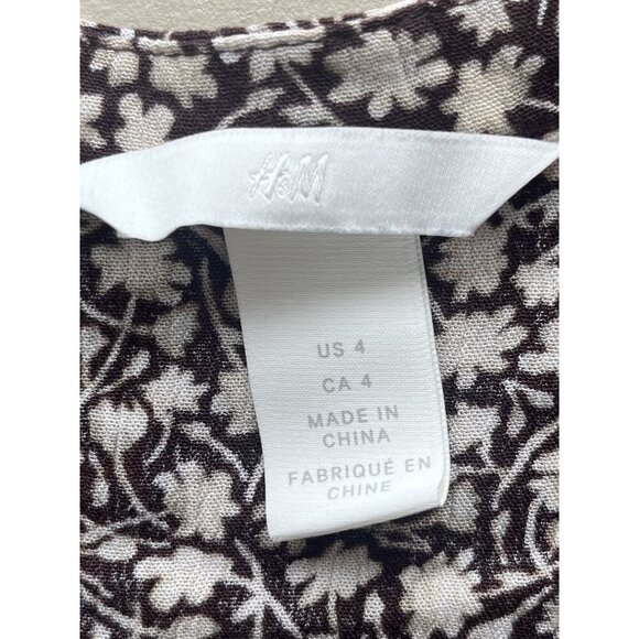 H&M Brown & Ivory Floral V-Neck Blouse Size 4 - Picture 4 of 6